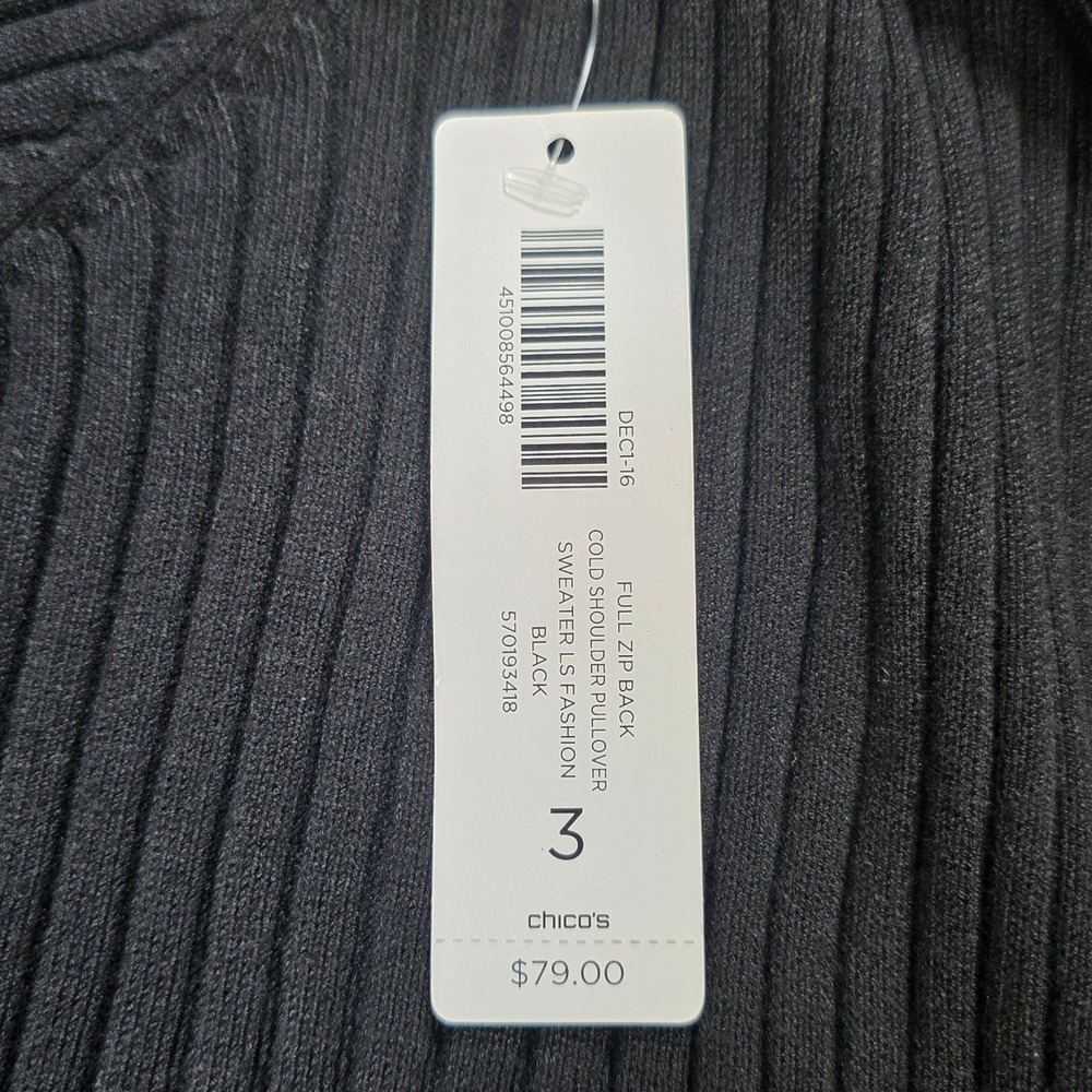 Chicos Cold Shoulder Ribbed Full‎ Zip Sweater Women's Size 3 US XL Mock Neck NEW - Picture 10 of 10